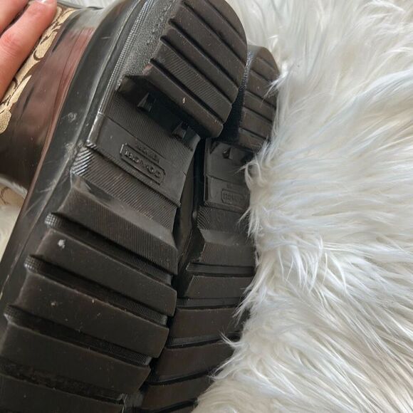 Coach Womens Brown Beige Logo Lace-Up Round Toe Rain Boots Size 6B - Picture 7 of 7